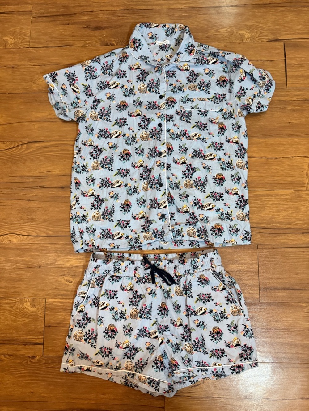Vera Bradley Women's Floral Hedgehog Pajama Set Medium Cotton Blue Two Piece